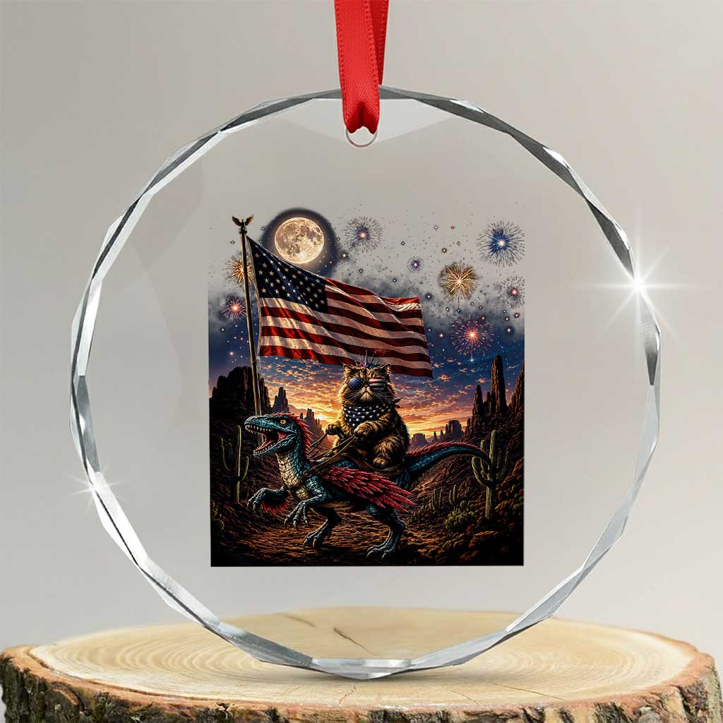 Funny Princess Cat On Dinosaur Patriotic Freedom Gift Crystal Glass Ornament TS12 Transparent Glass 3'' Circle Print Your Wear
