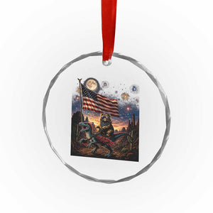 Funny Princess Cat On Dinosaur Patriotic Freedom Gift Crystal Glass Ornament