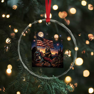 Funny Princess Cat On Dinosaur Patriotic Freedom Gift Crystal Glass Ornament