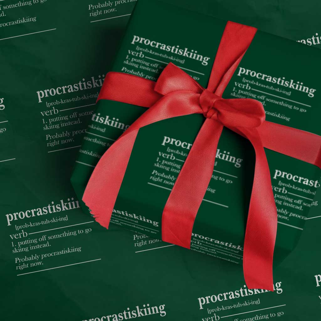 Funny Procrastiskiing Definition Skiing Snow Ski Sports Lover Wrapping Paper Roll TS11 Green Print Your Wear
