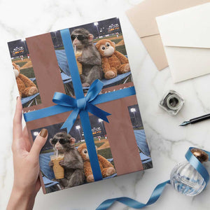Funny Punch Monkey Baseball Wrapping Paper Roll I Live Here Now Ballpark Graphic TS14 Mocha Print Your Wear