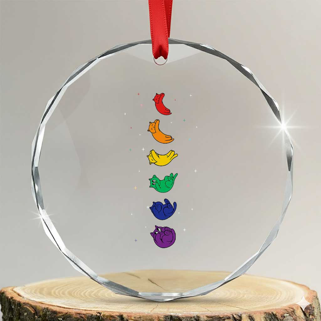 Funny Purride Cats In Space Rainbow Crystal Glass Ornament LGBQT Pride Feline Space TS12 Transparent Glass 3'' Circle Print Your Wear