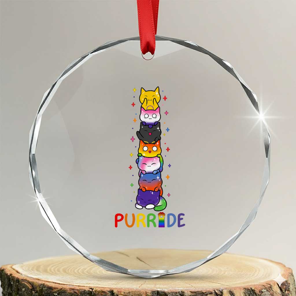 Funny Purride Stacked Cats Pride Crystal Glass Ornament Cute LGBTQ Cat Lover TS12 Transparent Glass 3'' Circle Print Your Wear