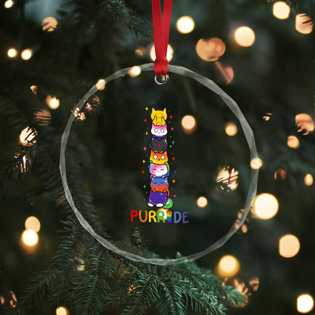 Funny Purride Stacked Cats Pride Crystal Glass Ornament Cute LGBTQ Cat Lover TS12 Print Your Wear