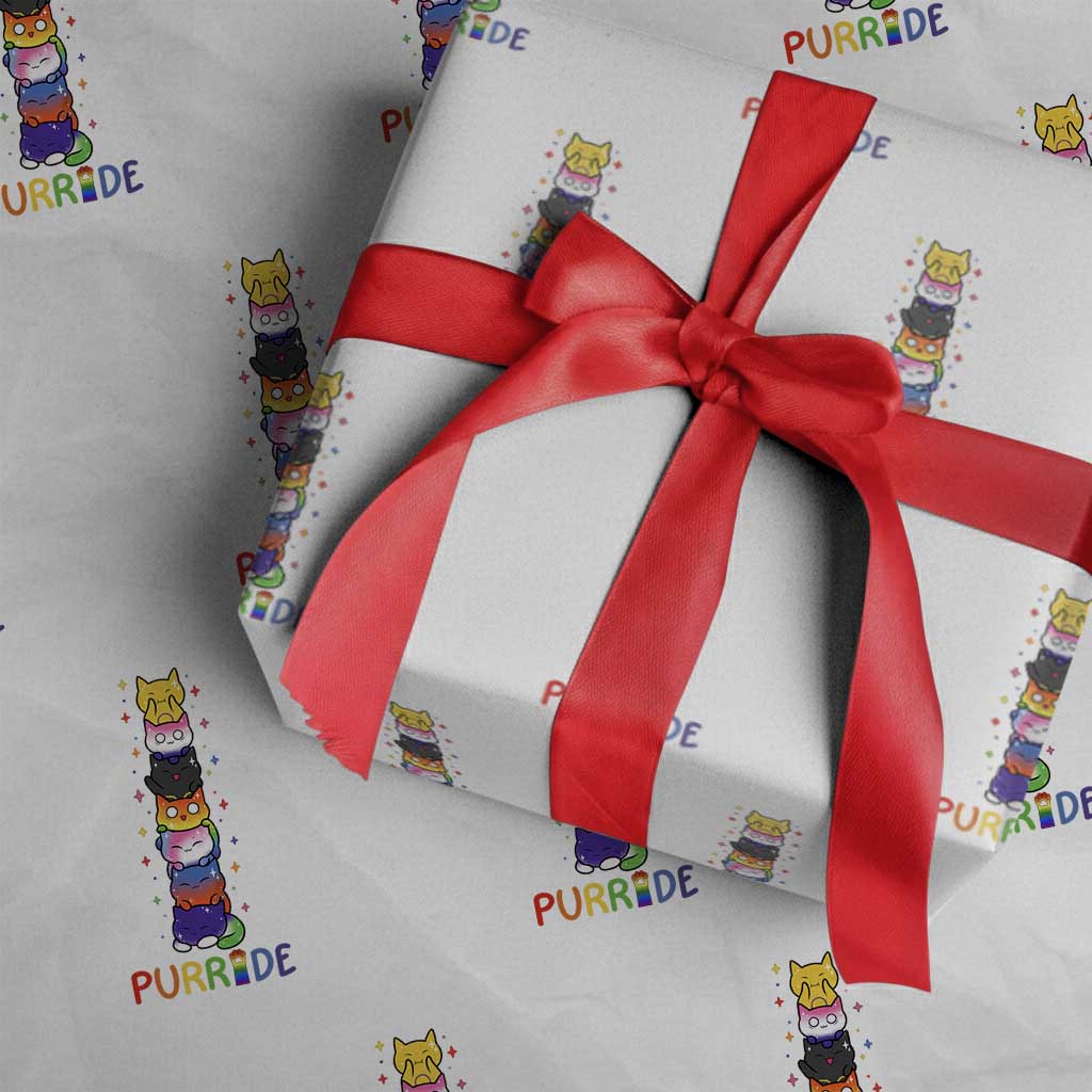 Funny Purride Stacked Cats Pride Wrapping Paper Roll Cute LGBTQ Cat Lover TS12 White Print Your Wear