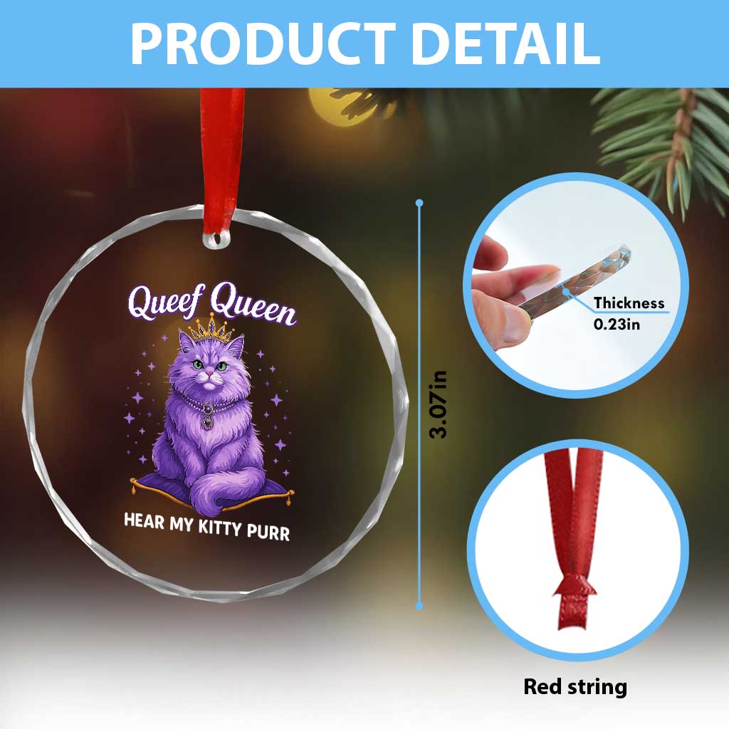 Funny Queef Queen Cat Crystal Glass Ornament Hear My Kitty Purr Inappropriate Dirty Adult Humor TS11 Print Your Wear