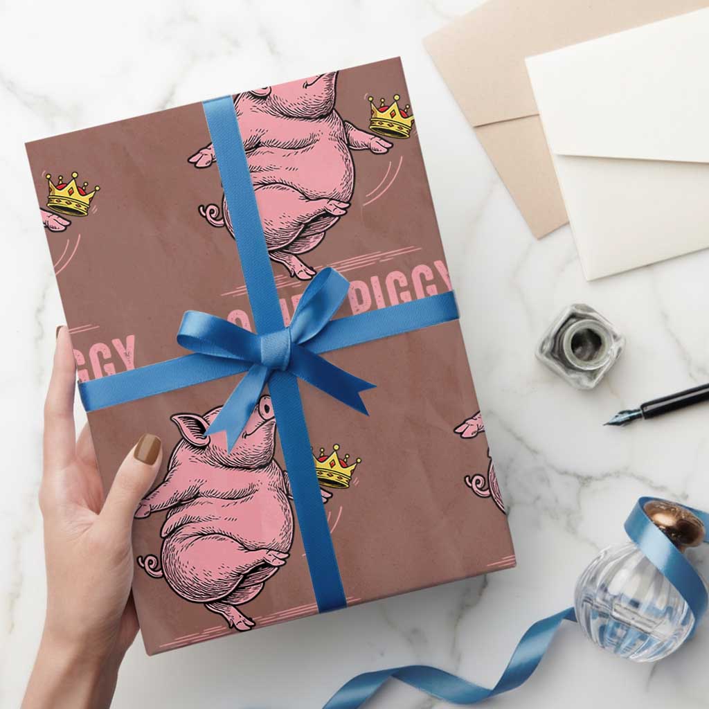 Funny Quiet Piggy Wrapping Paper Roll Pig Political Humor No King TS11 Mocha Print Your Wear
