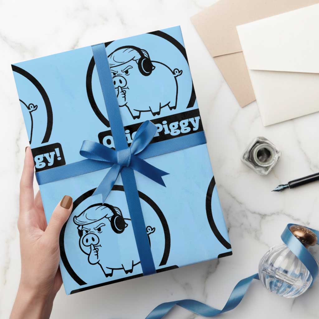 Funny Quiet Quiet Piggy Meme Wrapping Paper Roll Anti Fascist Political Parody Gift TS12 Light Blue Print Your Wear