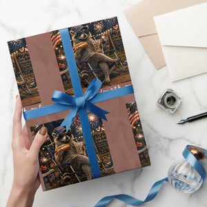 Funny Raccoon 4th of July Wrapping Paper Roll Chill The Fourth Out TS14 Mocha Print Your Wear