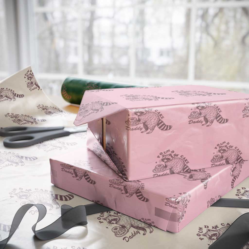 Funny Raccoon Adult Humor Gag Gift Wrapping Paper Roll Pound My Cake Daddy TS12 Light Pink Print Your Wear