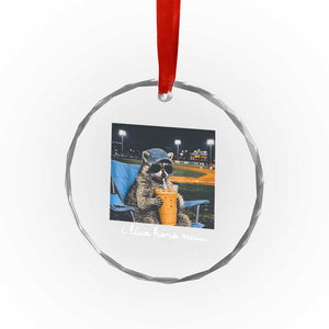 Funny Raccoon Baseball Game Day Meme Crystal Glass Ornament I Live Here Now Trash Panda Iced Coffee Night TS02 Print Your Wear