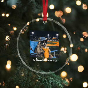 Funny Raccoon Baseball Game Day Meme Crystal Glass Ornament I Live Here Now Trash Panda Iced Coffee Night TS02 Print Your Wear