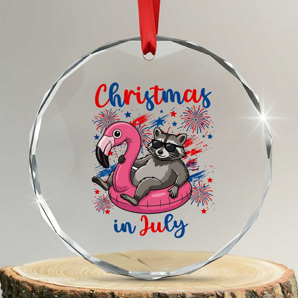 Funny Raccoon Christmas In July 4th of July Crystal Glass Ornament TS14 Transparent Glass 3'' Circle Print Your Wear