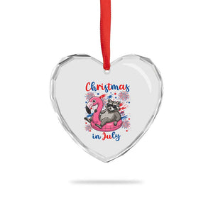 Funny Raccoon Christmas In July 4th of July Heart Crystal Glass Ornament