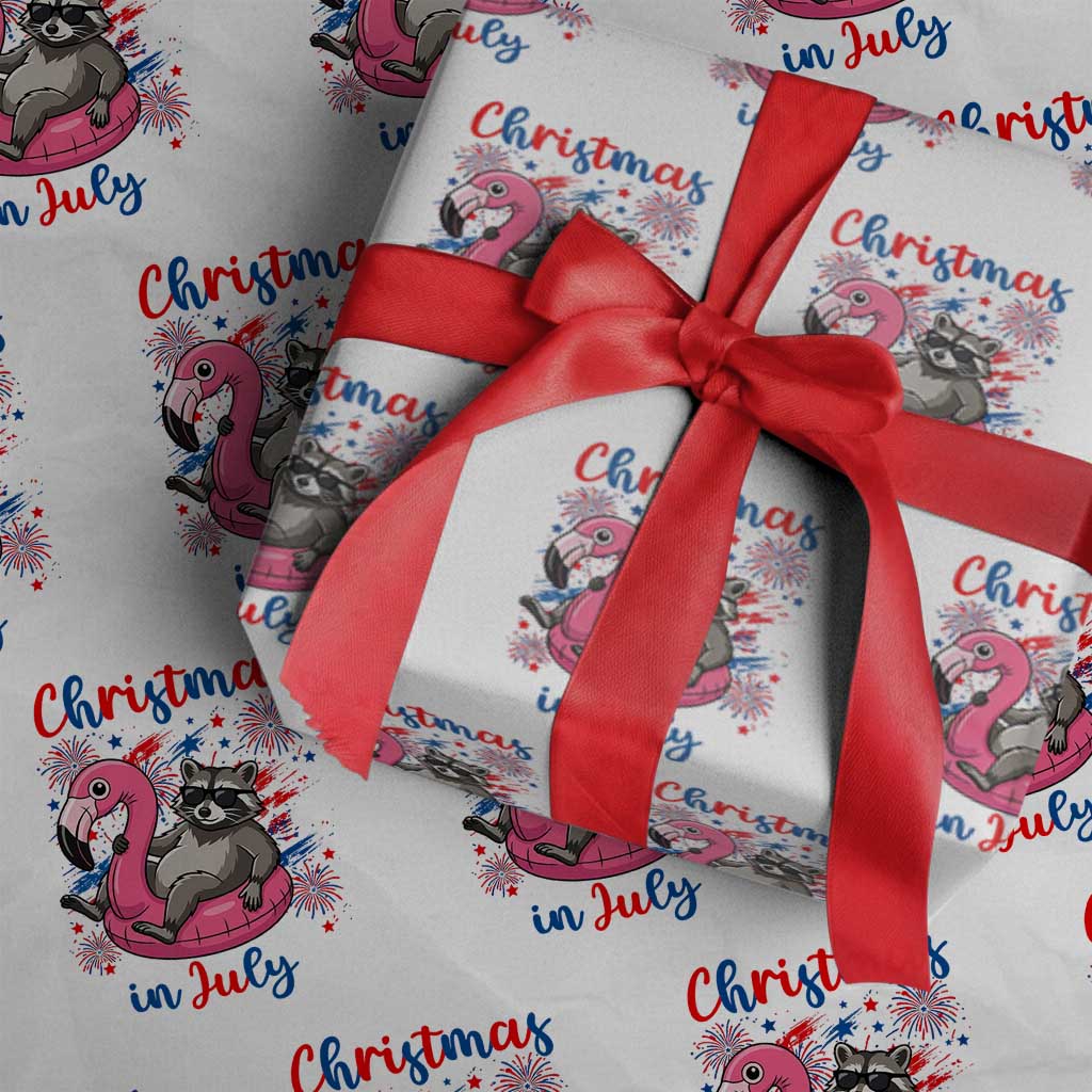 Funny Raccoon Christmas In July 4th of July Wrapping Paper Roll TS14 White Print Your Wear