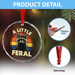 Funny Raccoon Crystal Glass Ornament A Little Feral Trash Panda Meme Retro TS02 Print Your Wear