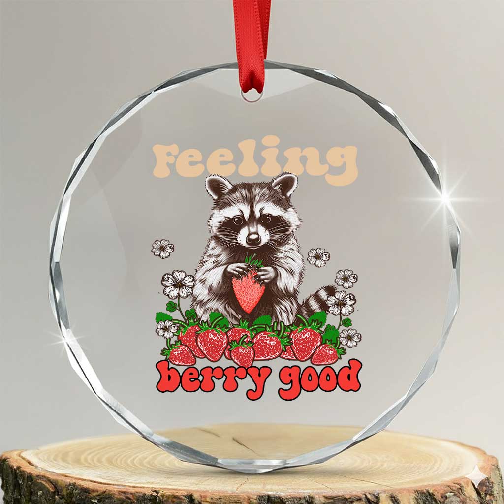 Funny Raccoon Crystal Glass Ornament Feeling Berry Good Eating Strawberries TS02 Transparent Glass 3'' Circle Print Your Wear