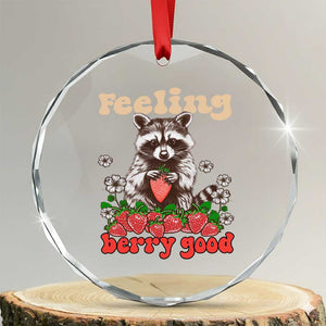 Funny Raccoon Crystal Glass Ornament Feeling Berry Good Eating Strawberries TS02 Transparent Glass 3'' Circle Print Your Wear