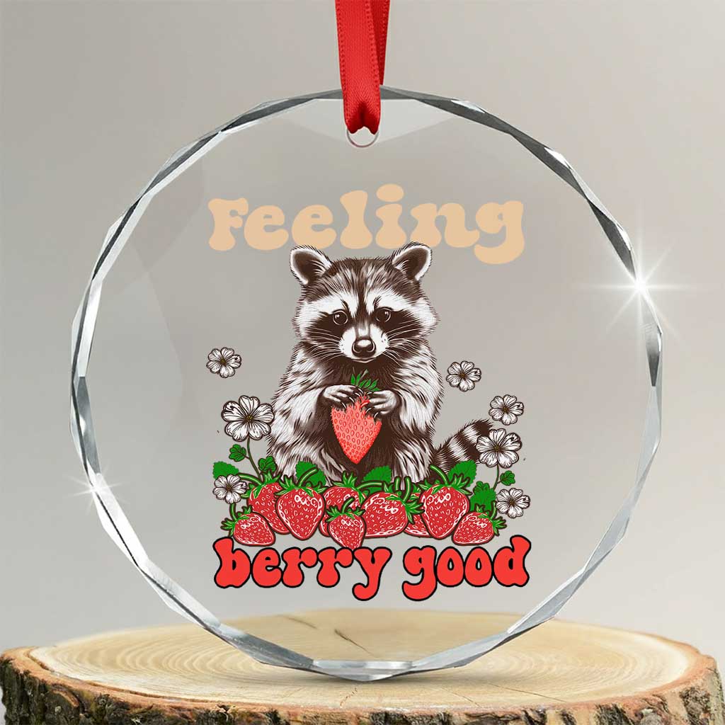 Funny Raccoon Crystal Glass Ornament Feeling Berry Good Eating Strawberries TS02 Transparent Glass 3'' Circle Print Your Wear