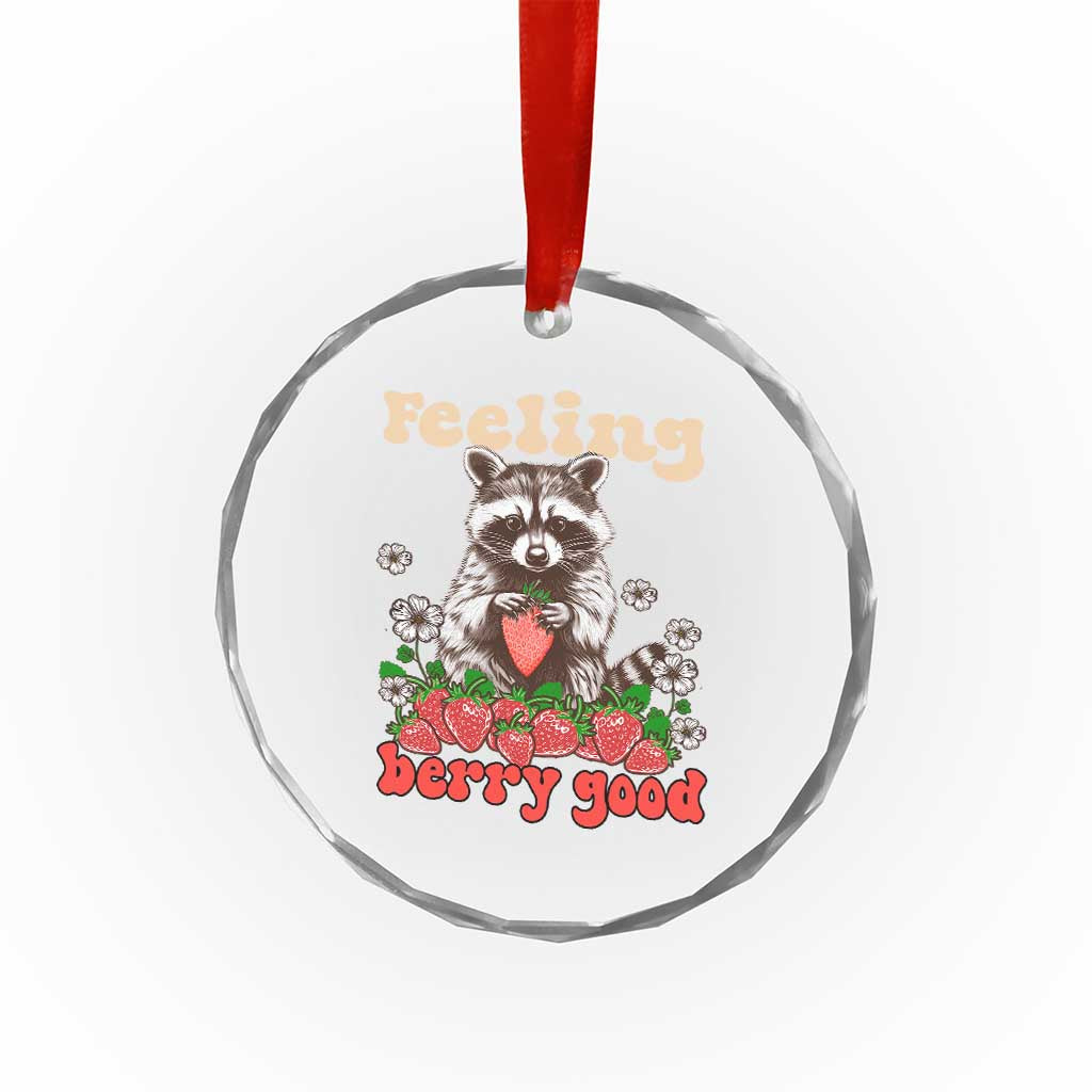 Funny Raccoon Crystal Glass Ornament Feeling Berry Good Eating Strawberries TS02 Print Your Wear