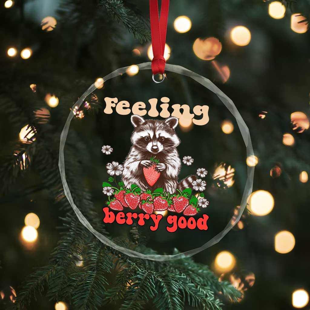 Funny Raccoon Crystal Glass Ornament Feeling Berry Good Eating Strawberries TS02 Print Your Wear