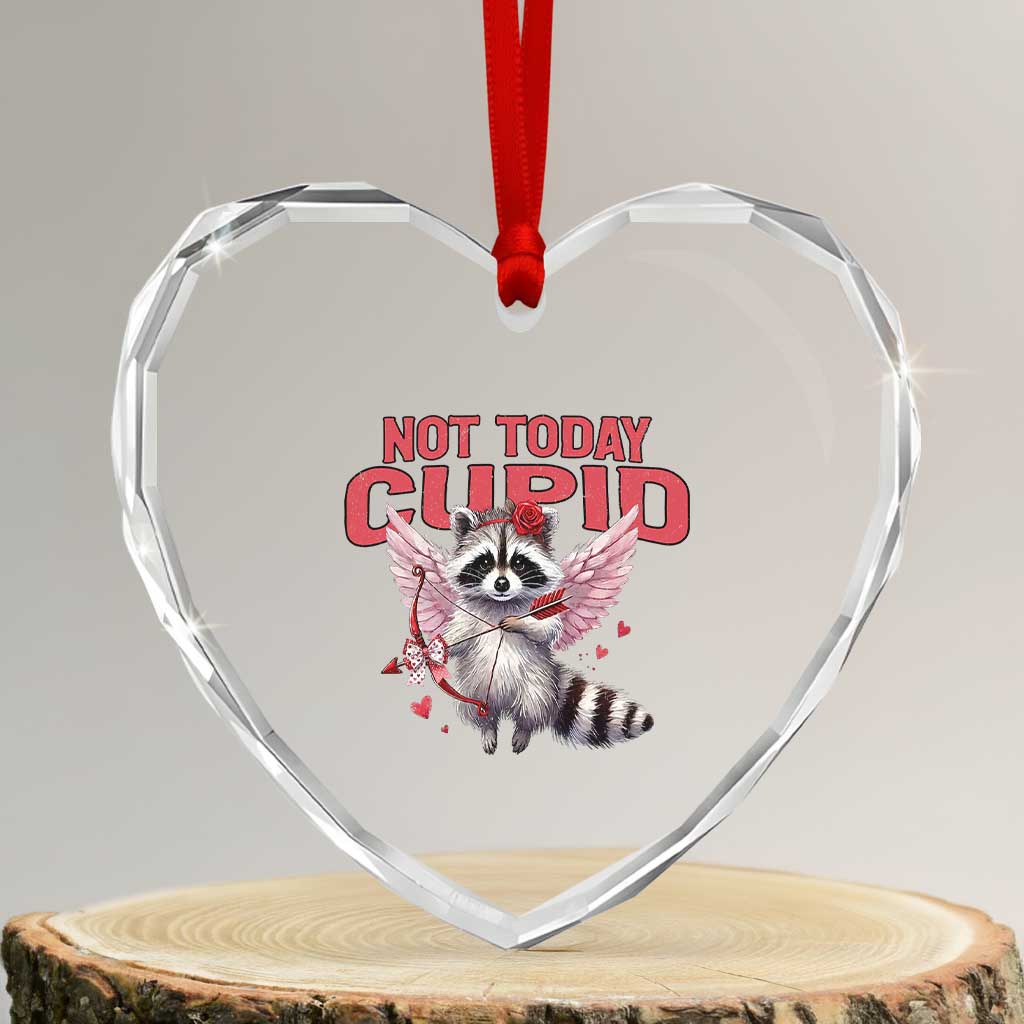Funny Raccoon Cupid Anti Valentine Heart Crystal Glass Ornament Not Today Cupid TS12 Transparent Glass 3'' Heart Print Your Wear
