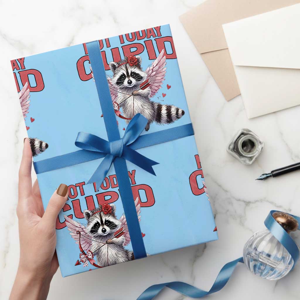 Funny Raccoon Cupid Anti Valentine Wrapping Paper Roll Not Today Cupid TS12 Light Blue Print Your Wear