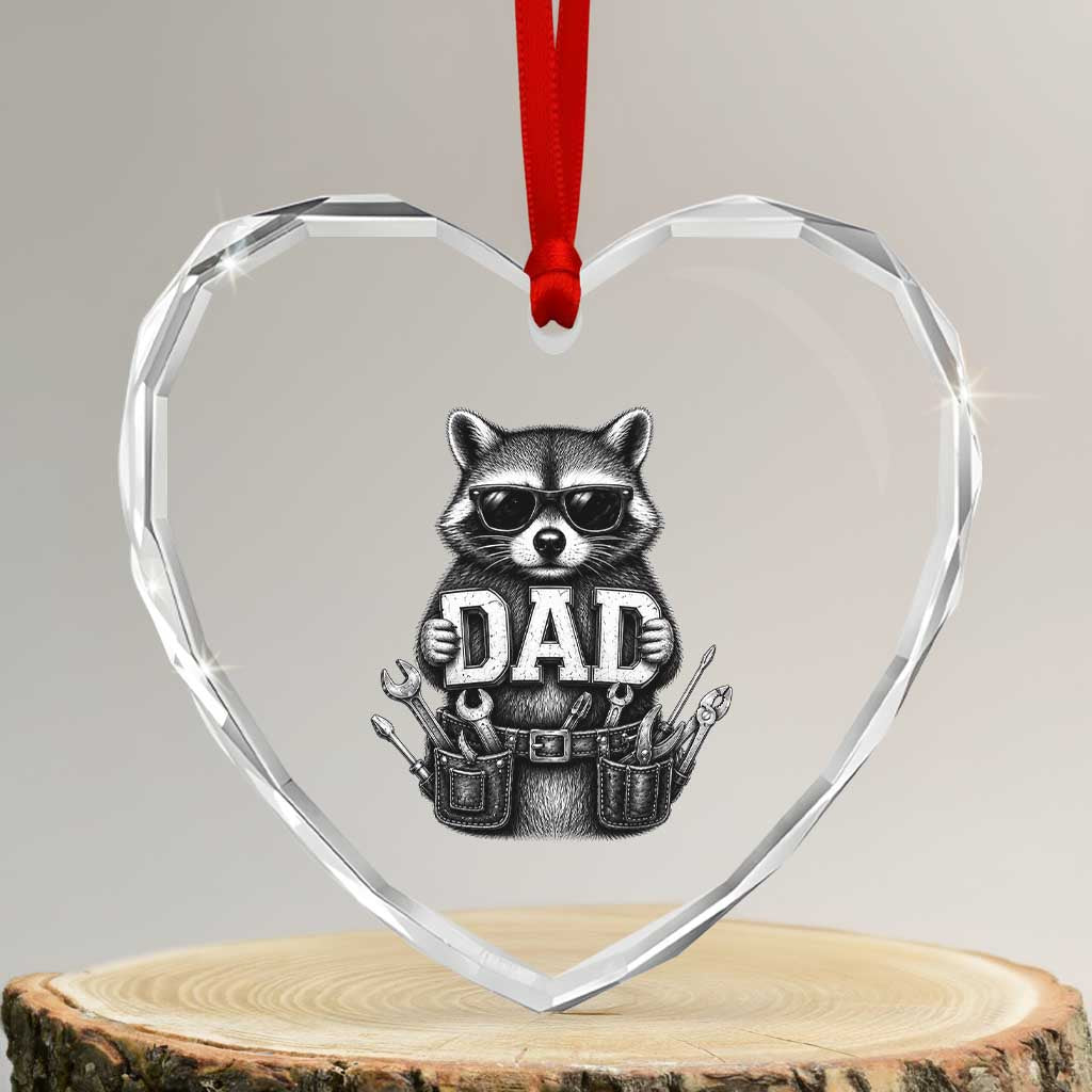 Funny Raccoon Dad Mechanic Heart Crystal Glass Ornament Trash Panda Fathers Day Gift TS12 Transparent Glass 3'' Heart Print Your Wear