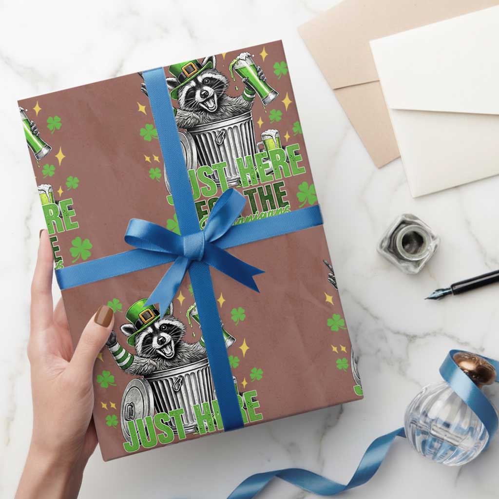 Funny Raccoon Drinking Beer St Patricks Day Wrapping Paper Roll Just Here For The Shenanigans TS14 Mocha Print Your Wear