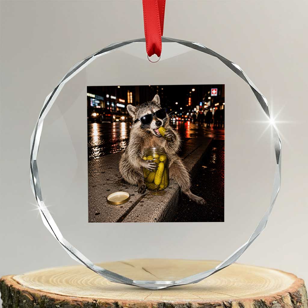 Funny Raccoon Eating Pickles Meme Crystal Glass Ornament TS10 Transparent Glass 3'' Circle Print Your Wear