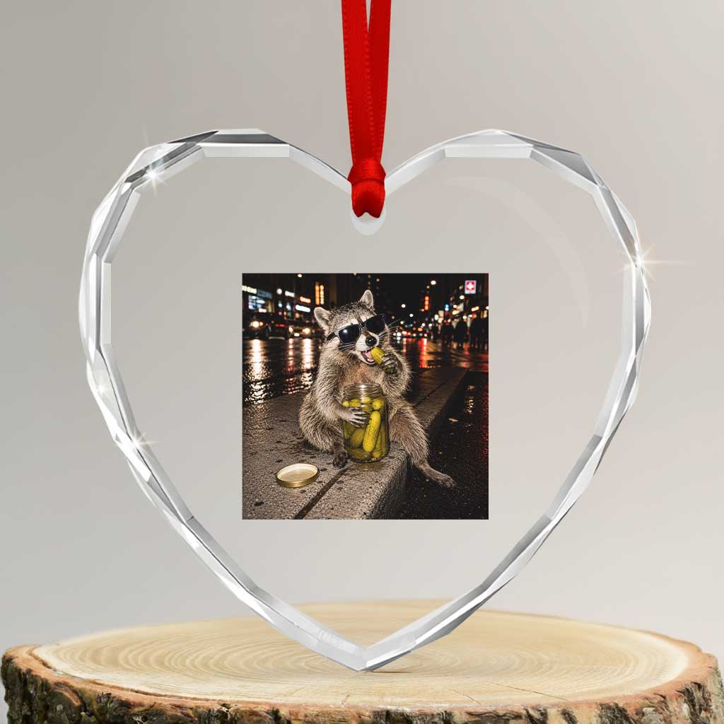 Funny Raccoon Eating Pickles Meme Heart Crystal Glass Ornament TS10 Transparent Glass 3'' Heart Print Your Wear
