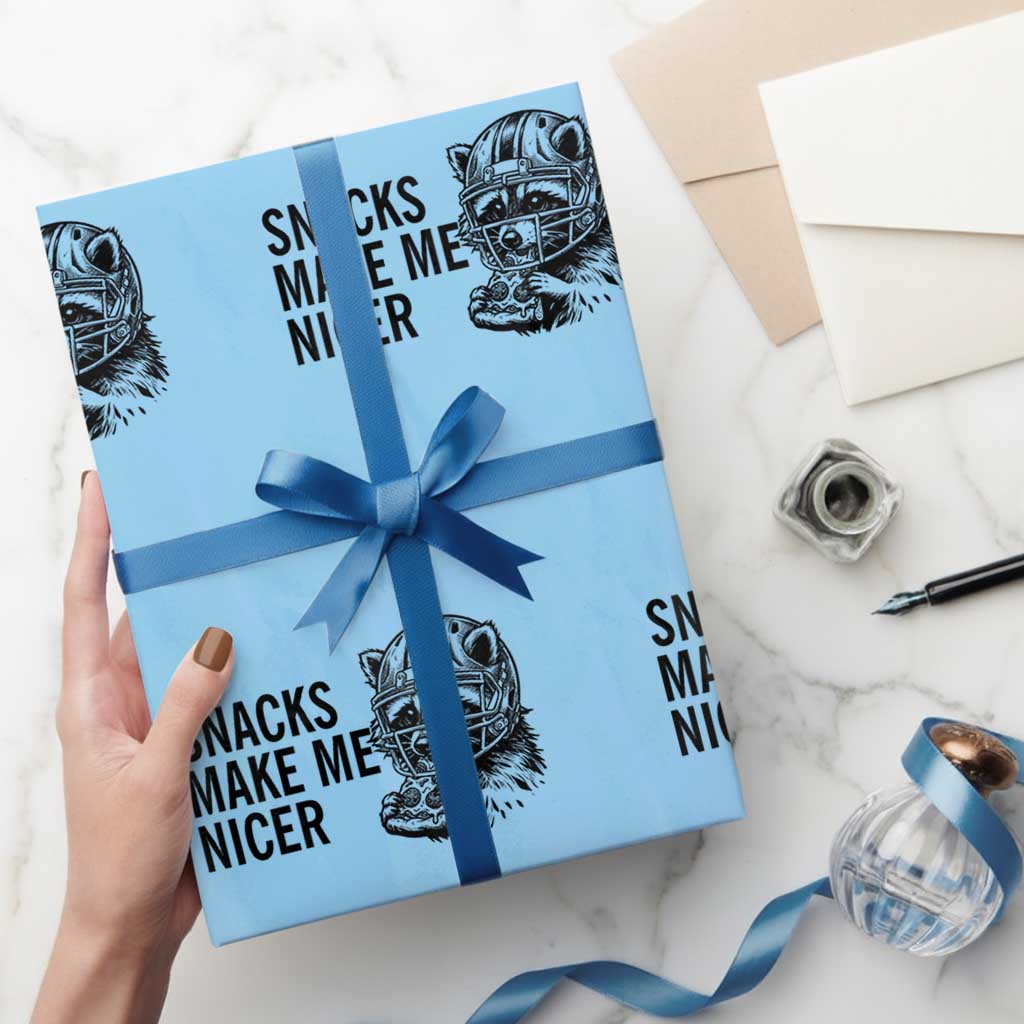 Funny Raccoon Eating Pizza Wrapping Paper Roll Snacks Make Me Nicer TS14 Light Blue Print Your Wear
