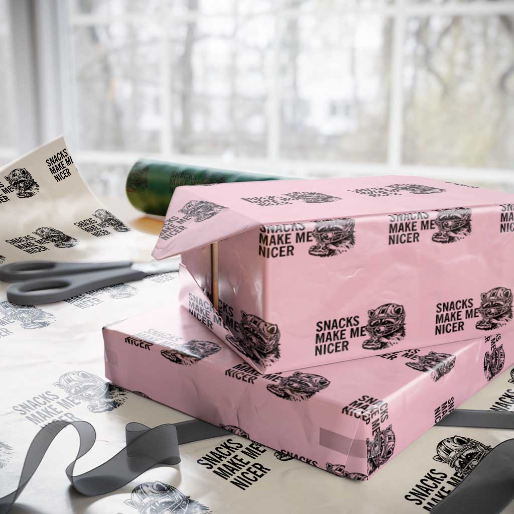 Funny Raccoon Eating Pizza Wrapping Paper Roll Snacks Make Me Nicer TS14 Light Pink Print Your Wear