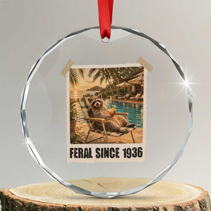 Funny Raccoon Feral Since 1936 90th Birthday Crystal Glass Ornament Vintage 90 Year Old Gift