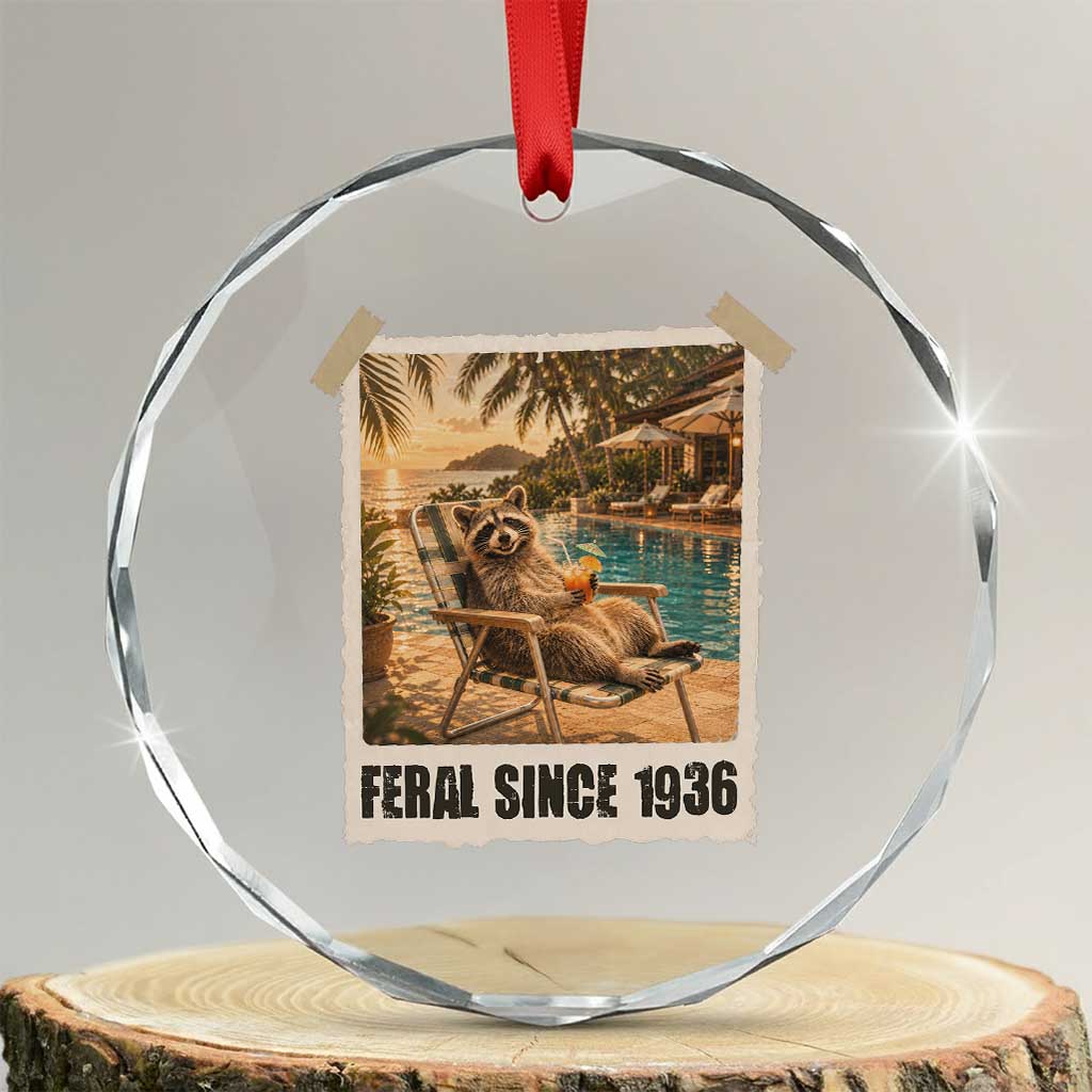 Funny Raccoon Feral Since 1936 90th Birthday Crystal Glass Ornament Vintage 90 Year Old Gift TS10 Transparent Glass 3'' Circle Print Your Wear