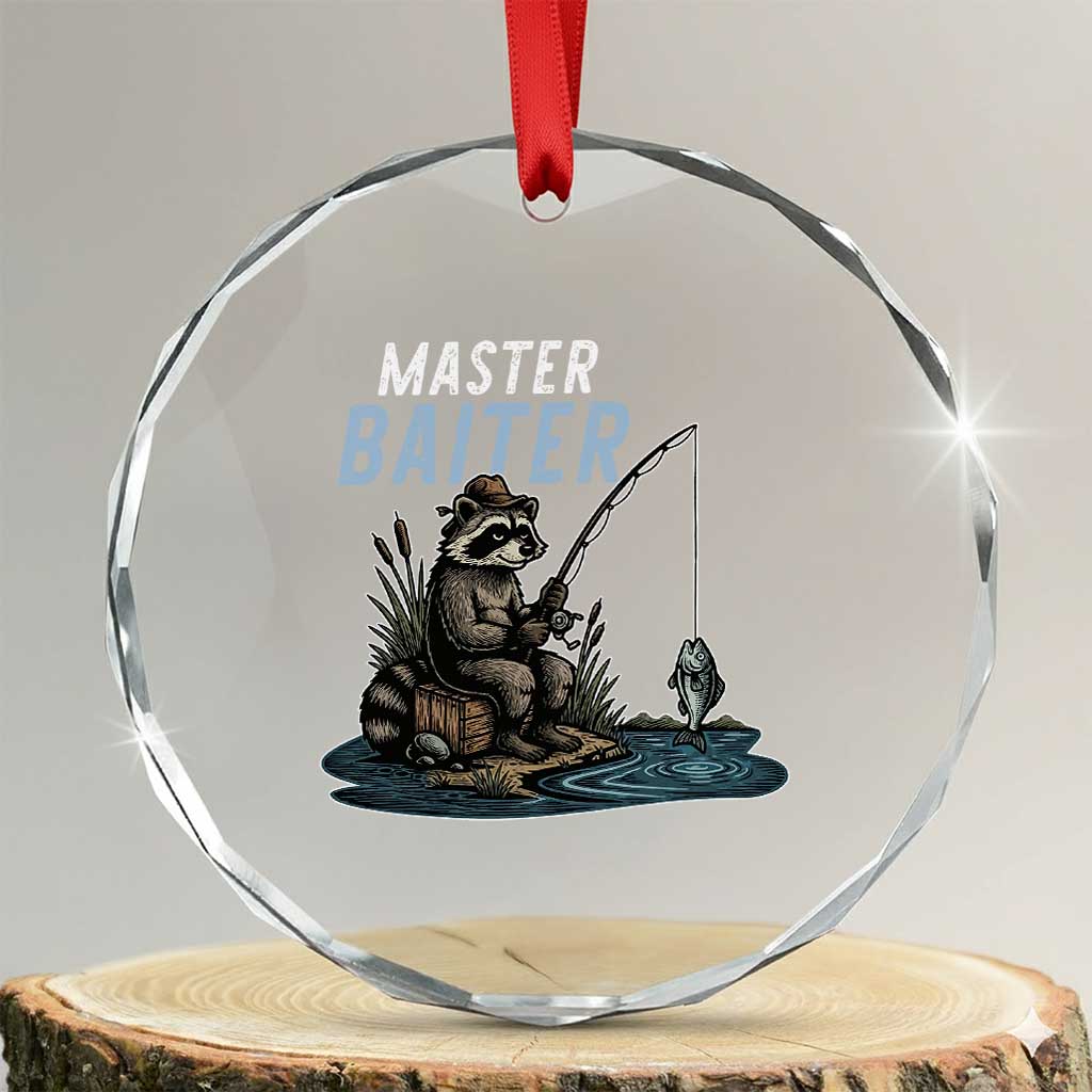 Funny Raccoon Fishing Crystal Glass Ornament Master Baiter Fisherman TS14 Transparent Glass 3'' Circle Print Your Wear