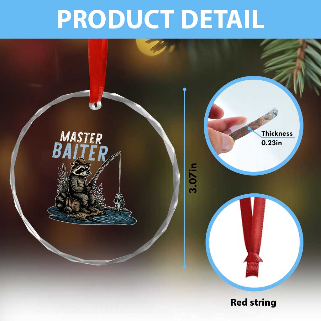 Funny Raccoon Fishing Crystal Glass Ornament Master Baiter Fisherman TS14 Print Your Wear