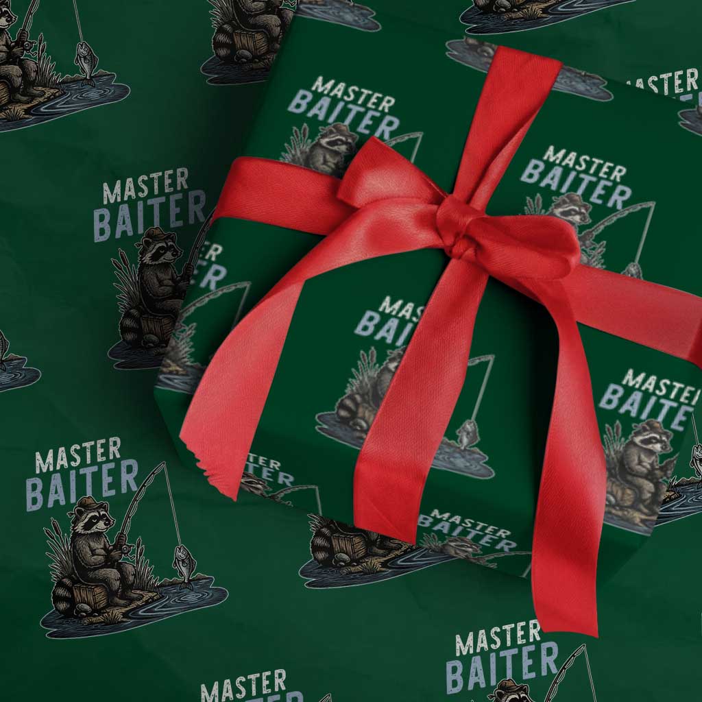 Funny Raccoon Fishing Wrapping Paper Roll Master Baiter Fisherman TS14 Green Print Your Wear