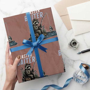 Funny Raccoon Fishing Wrapping Paper Roll Master Baiter Fisherman TS14 Mocha Print Your Wear