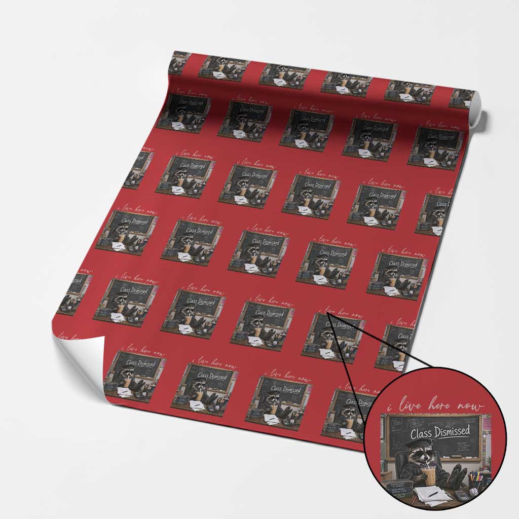 Funny Raccoon Graduation Wrapping Paper Roll I Live Here Now
