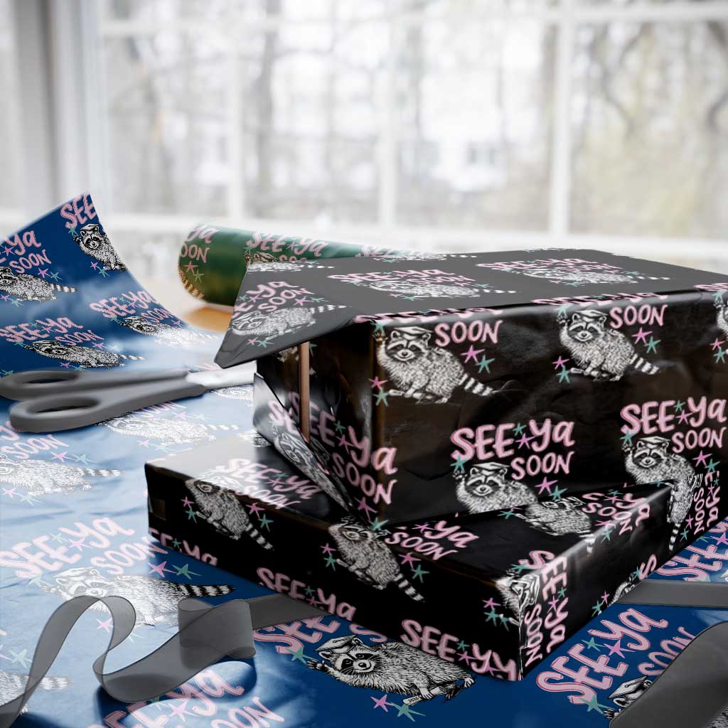 Funny Raccoon Graduation Wrapping Paper Roll Senior Grad 2026 See Ya Soon TS14 Black Print Your Wear