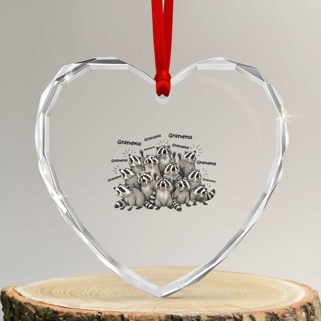 Funny Raccoon Grandma Heart Crystal Glass Ornament Grandmother Chaos Trash Panda TS12 Transparent Glass 3'' Heart Print Your Wear