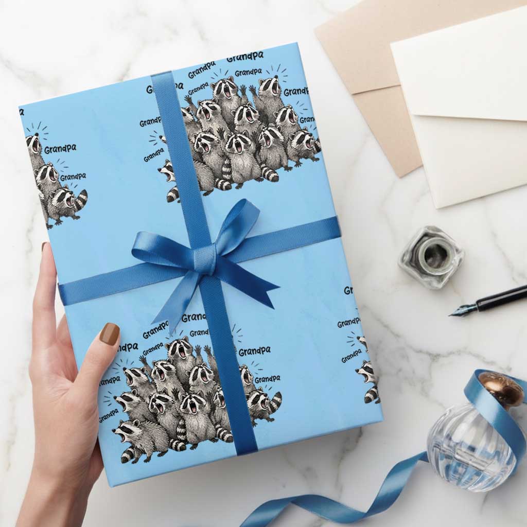 Funny Raccoon Grandpa Wrapping Paper Roll Chaos Coordinator Grandpa Life Graphic TS12 Light Blue Print Your Wear