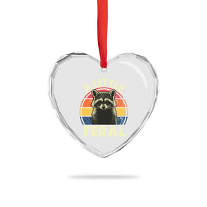 Funny Raccoon Heart Crystal Glass Ornament A Little Feral Trash Panda Meme Retro TS02 Print Your Wear