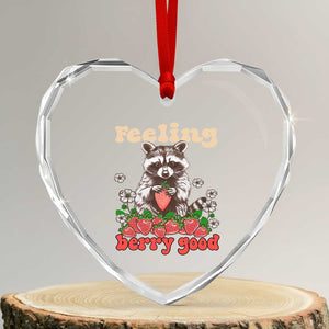 Funny Raccoon Heart Crystal Glass Ornament Feeling Berry Good Eating Strawberries TS02 Transparent Glass 3'' Heart Print Your Wear