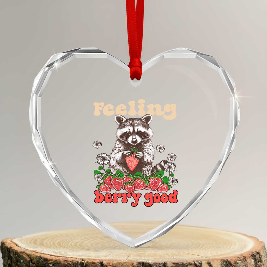 Funny Raccoon Heart Crystal Glass Ornament Feeling Berry Good Eating Strawberries TS02 Transparent Glass 3'' Heart Print Your Wear