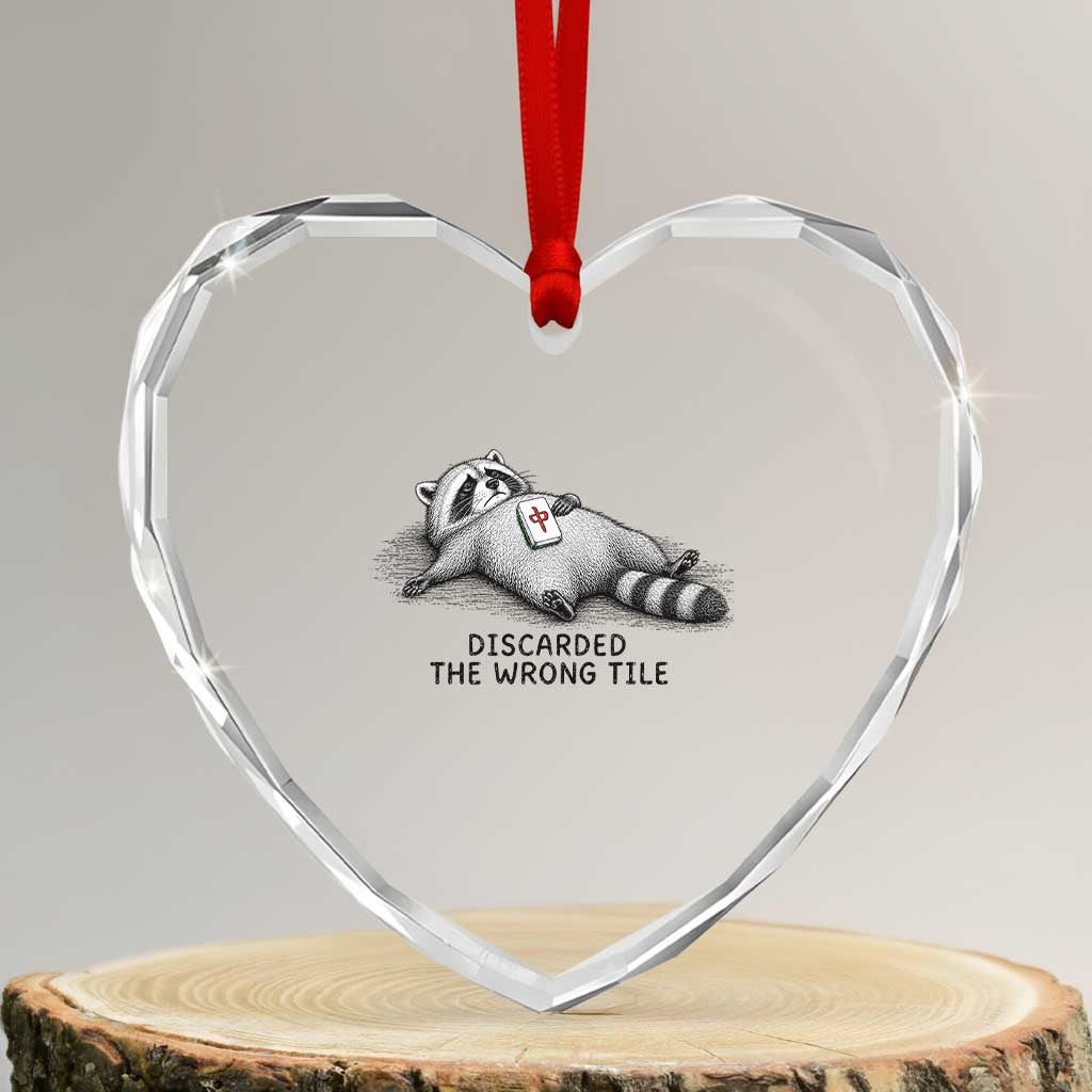 Funny Raccoon Mahjong Lovers Heart Crystal Glass Ornament Discarded The Wrong Tile TS10 Transparent Glass 3'' Heart Print Your Wear