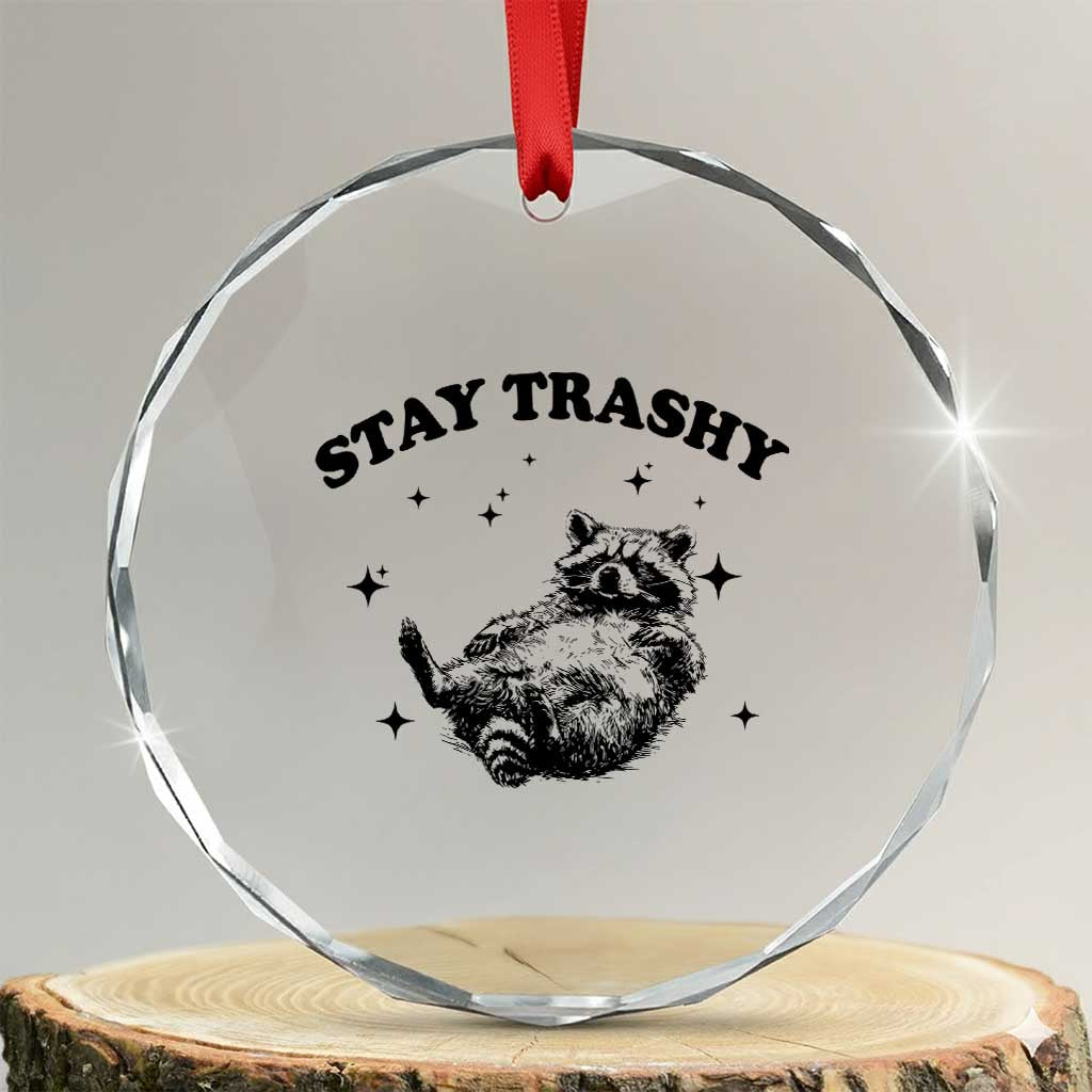Funny Raccoon Meme Crystal Glass Ornament Stay Trashy TS14 Transparent Glass 3'' Circle Print Your Wear