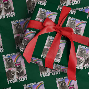 Funny Raccoon Meme Wrapping Paper Roll Idk How Much Longer I Can Slay TS02 Green Print Your Wear