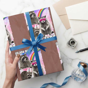 Funny Raccoon Meme Wrapping Paper Roll Idk How Much Longer I Can Slay TS02 Mocha Print Your Wear